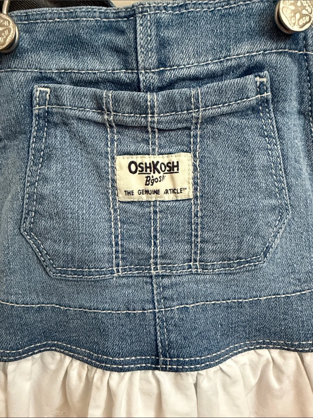 OshKosh B'gosh Blue Denim Jumper Dress with White Eyelet Skirt